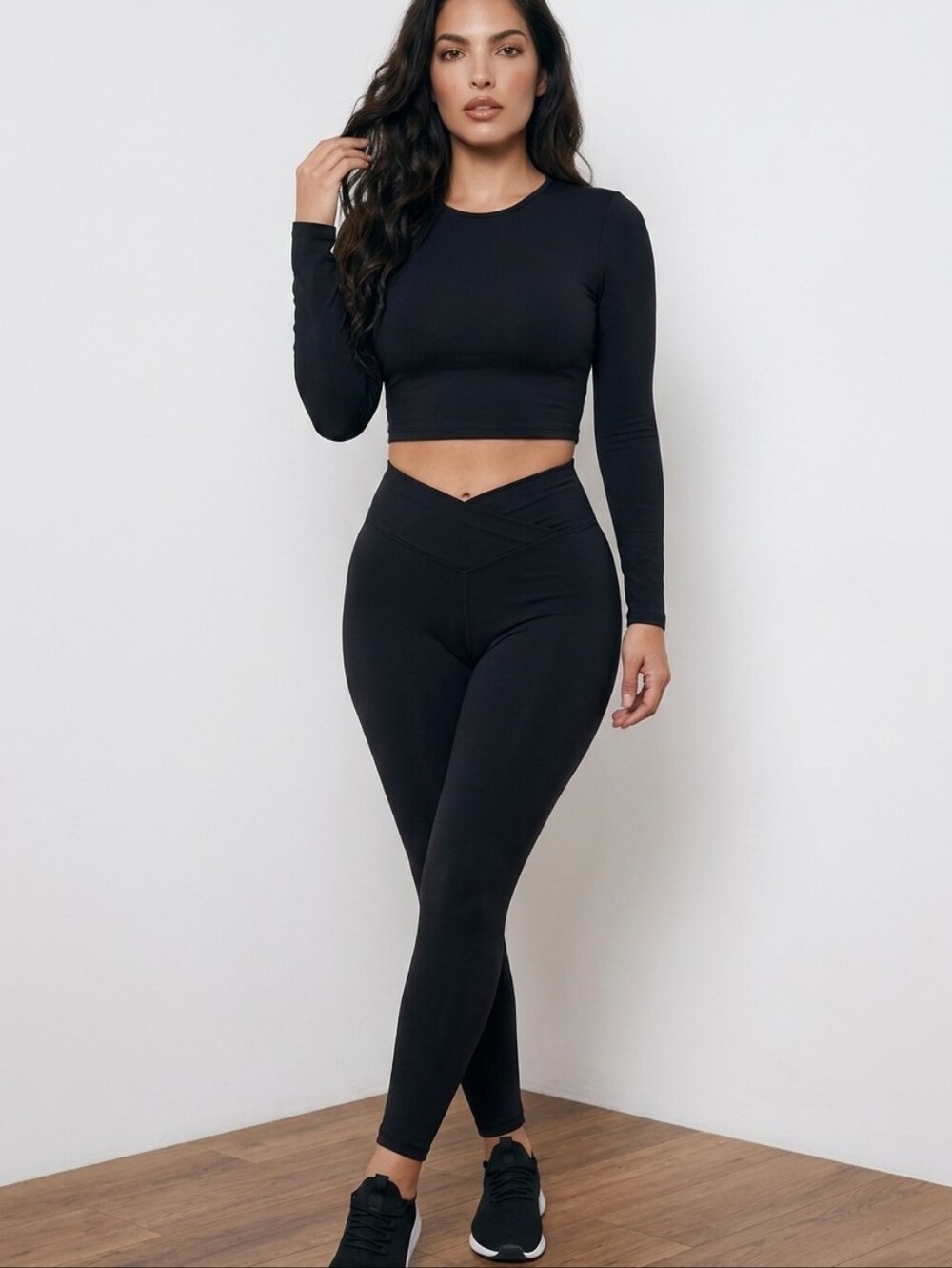 Zobha Black Fold-Over Waist Leggings